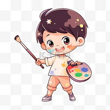 画画的可爱小男孩元素卡通手绘素材图片免费下载千库网