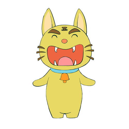 憨憨大笑的黄色猫咪原创卡通动物角色设计