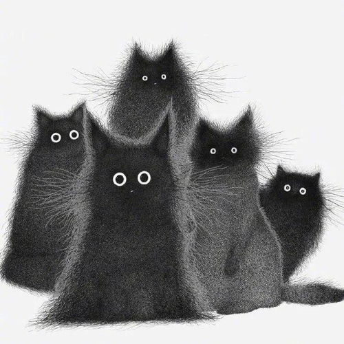 喵喵喵萌萌的小黑猫的插画
