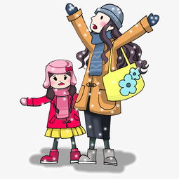下雪妈妈女儿卡通手绘插画图片素材其他格式下载动漫人物大全