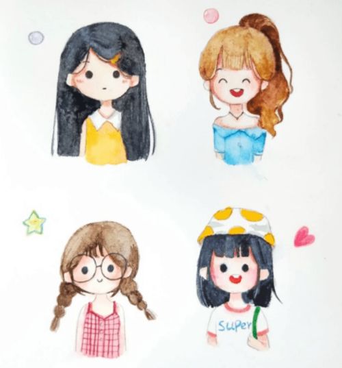 水彩手绘可爱哒动漫女孩