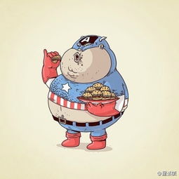 图轻松卡通人物变胖后,满满都是幸福感