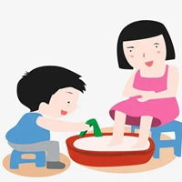 给妈妈洗脚图片卡通孩子给妈妈洗脚的图片
