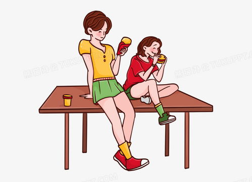 手绘卡通两个女孩聊天吃零食免抠元素png图片素材免费下载手绘png36002600像素