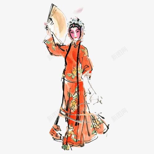 红色服装戏曲人物卡通插画设计图片免费下载页面网页平面电商创意素材戏曲素材