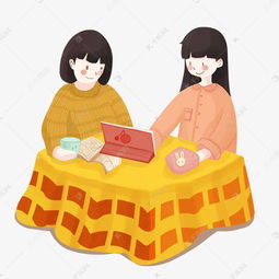 闺蜜冬日宅家追剧看片手绘卡通图素材图片免费下载千库网