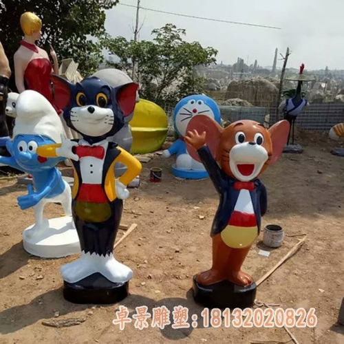 玻璃钢卡通猫和老鼠雕塑秦皇岛玻璃钢猫和老鼠雕塑订制卓景雕塑