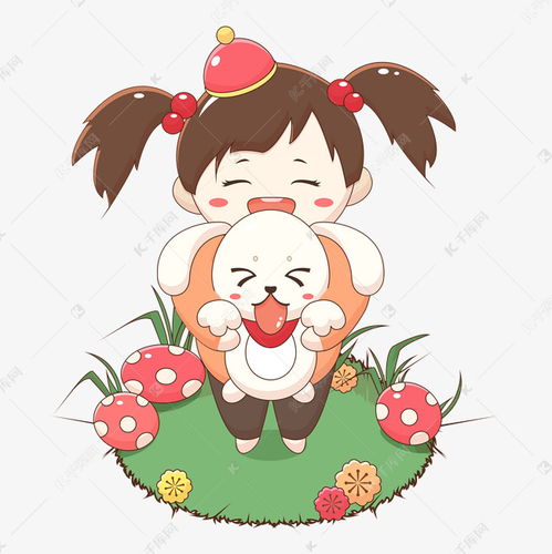 小朋友抓住小狗狗卡通插画素材图片免费下载千库网