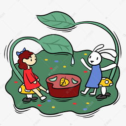 手绘卡通可爱梦幻童话小女孩和兔子素材图片免费下载千库网