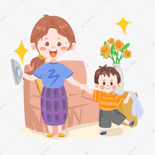 卡通母亲和孩子一起做家务png素材图片免费下载千库网