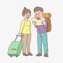 旅游夫妻两口看地图手绘卡通图片素材其他格式下载动漫人物大全