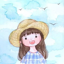 水彩插画夏日里的可爱小女孩水彩插画,爸比的小棉袄