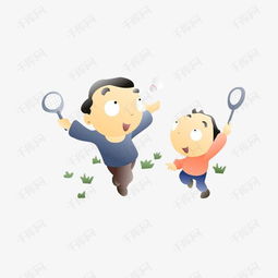 卡通打羽毛球的父子插画免抠素材图片免费下载高清png千库网图片编号10342109