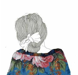 求一系列图手绘的女生的背影头发是黑白的衣服是彩色的