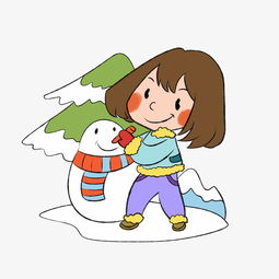 冬季小女孩开心呢给雪人捏鼻子图片素材其他格式下载动漫人物大全