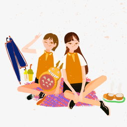 手绘两位坐着的美丽卡通女孩创意海报图片素材其他格式下载动漫人物大全