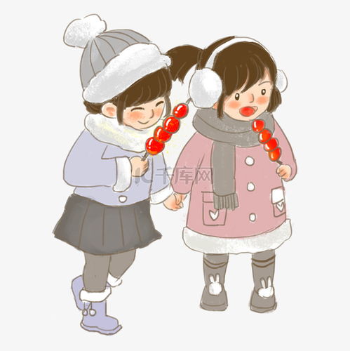 过大年卡通小女孩主题插画吃糖葫芦素材图片免费下载千库网