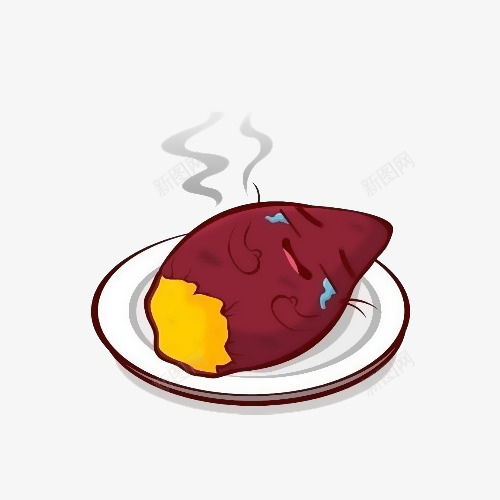 可爱的卡通烤红薯在碟子里哭泣插美食元素免抠png设计图片免费下载页面网页平面电商创意素材红薯素材