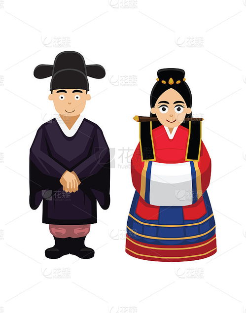韩国传统的婚纱阴郁和新娘卡通向量其他图片