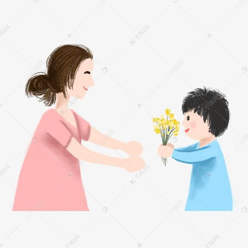 卡通儿子给妈妈送花素材图片免费下载千库网