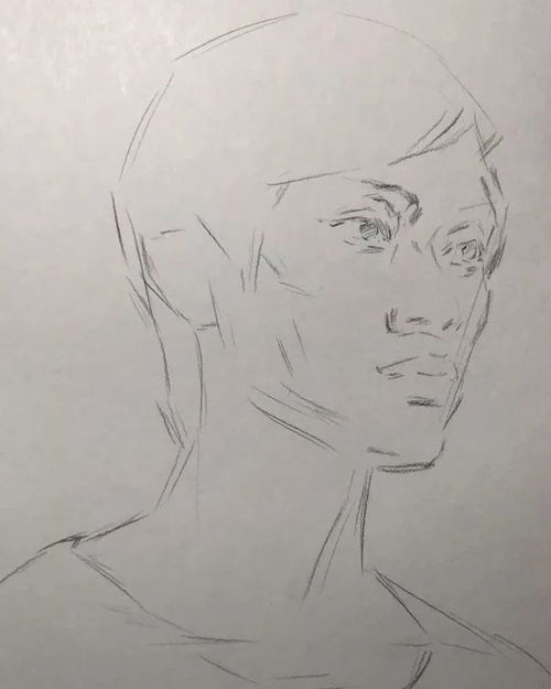 素描教学教你画略有仰视视角的四分之三侧男青年素描头像