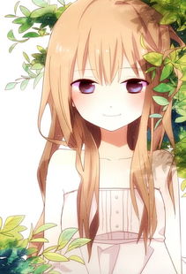 动漫二次元棕发少女草丛紫色眼睛