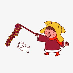 手绘卡通矢量新年小孩子放鞭炮图片素材其他格式下载动漫人物大全