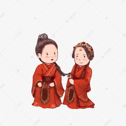 婚嫁新娘新郎夫妻同心结发中国风卡通人物素材图片免费下载千库网