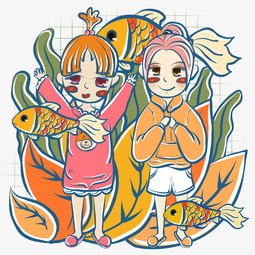 手绘卡通梦幻童话女孩与金鱼小插画图片素材其他格式下载动漫人物大全