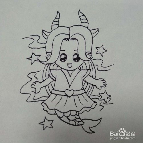 怎么画出可爱的摩羯座女孩卡通儿童简笔画