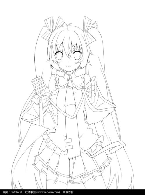拿麦克风的美少女黑白插画图片免费下载编号3669430红动网