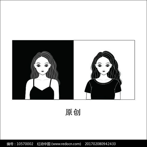 黑白美女头像卡通