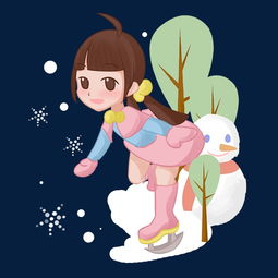 卡通手绘女孩冬日滑冰游玩插画图片素材其他格式下载动漫人物大全