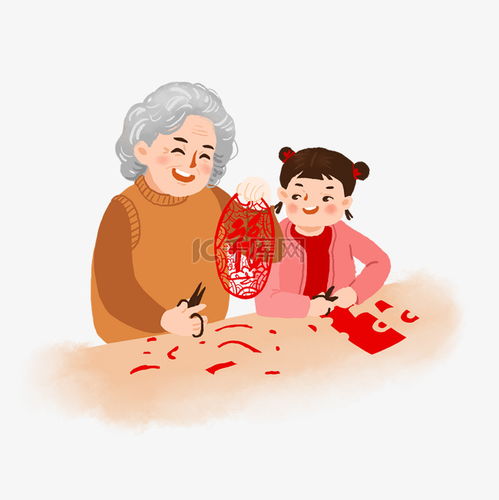 传统习俗跟着奶奶剪窗花卡通手绘年俗素材图片免费下载千库网