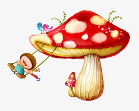 唯美精美卡通可爱蘑菇小女孩荡秋千素材图片免费下载高清装饰图案psd千库网图片编号1289060