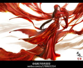 求红衣黑发的霸气女子古风图
