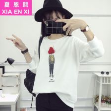 秋冬季套头卫衣女装加绒加厚初中学生卡通宽松套头韩版上衣外套潮