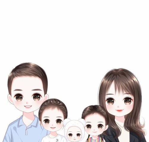 唯美漫画头像,一家三口四口五口手绘全家福图片
