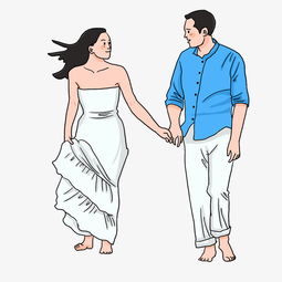婚礼季新婚夫妻牵手走路插画图片素材其他格式下载动漫人物大全