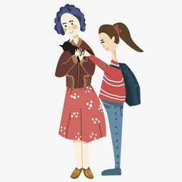 妈妈女儿在一起抱着一只猫咪温情卡通插画图片素材其他格式下载动漫人物大全