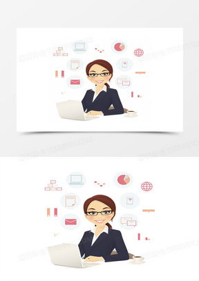 办公室女孩工作卡通图片可爱