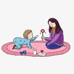 母婴陪小孩玩耍和摇鼓插画图片素材其他格式下载动漫人物大全
