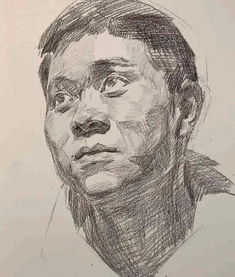 今天给大家分享一个素描头像绘画过程仰头的男青年