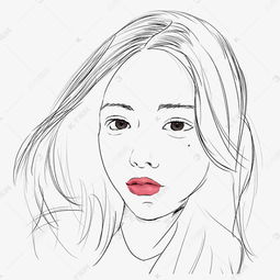 手绘线稿美女头像元素素材图片免费下载千库网