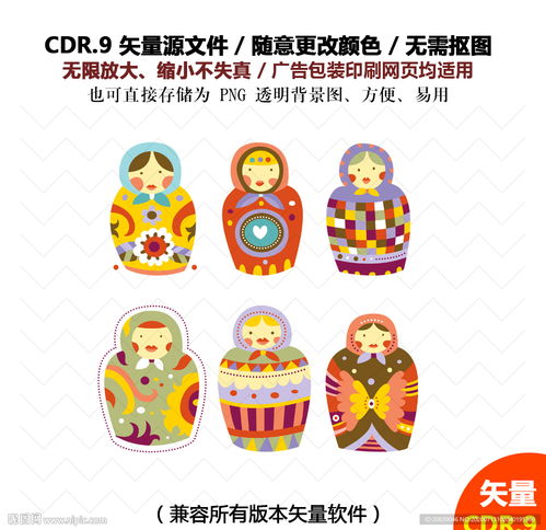 卡通套娃俄罗斯套娃矢量图图片