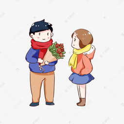 手绘卡通七夕节情侣送花素材图片免费下载千库网