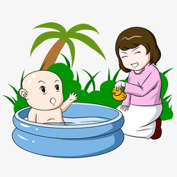 手绘给婴儿洗澡的母亲人物插画图片素材其他格式下载动漫人物大全