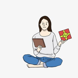 双十一卡通女孩坐在地上手拿平板电脑和礼物图片素材其他格式下载动漫人物大全