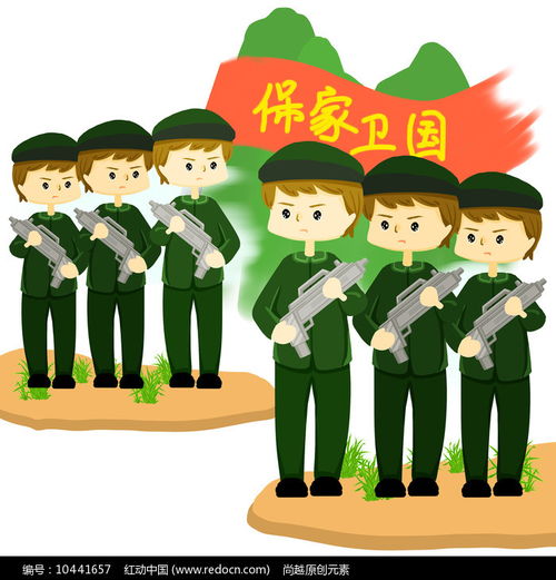 原创手绘军人保家卫国部队军事元素红动网