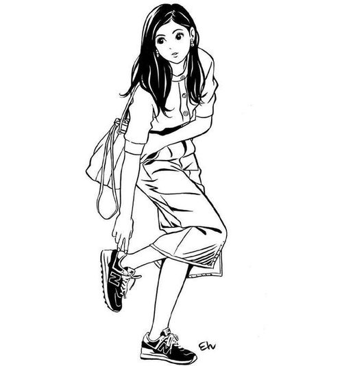 简约画风的黑白插画,线条干净表情动作传神,适合临摹和上色练习